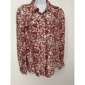 Tory Burch 100% Silk Multicolor Print Button Front Long Sleeve Blouse Size 10